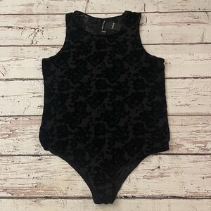 TORRID CURVE Black Sheer Peek-a-Boo Flocked Floral Mesh BODYSUIT NWT Size 3